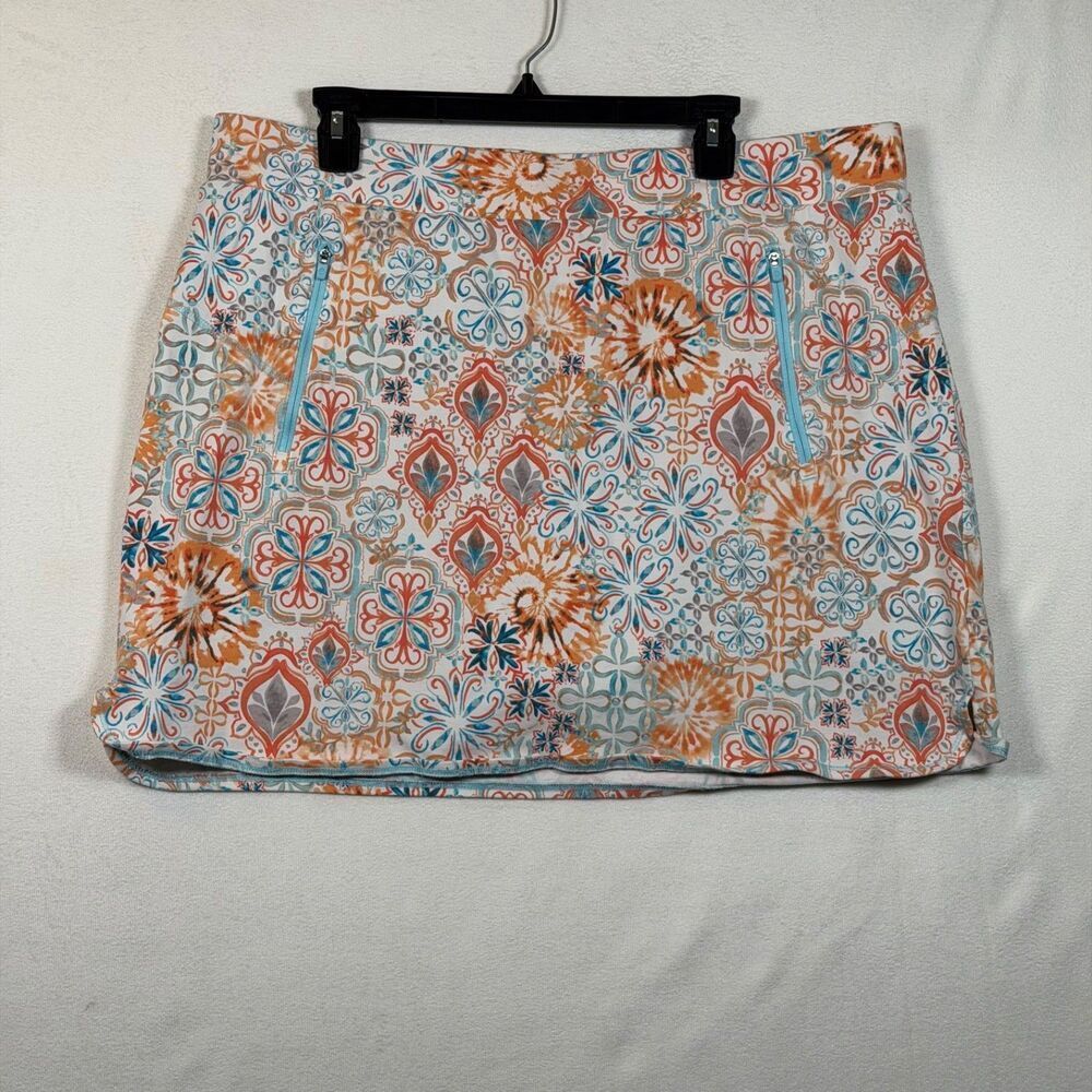 Talbots Skort 2X Orange Blue Geo Print Pull On Stretch Golf Skirt Built In Short - Picture 1 of 9